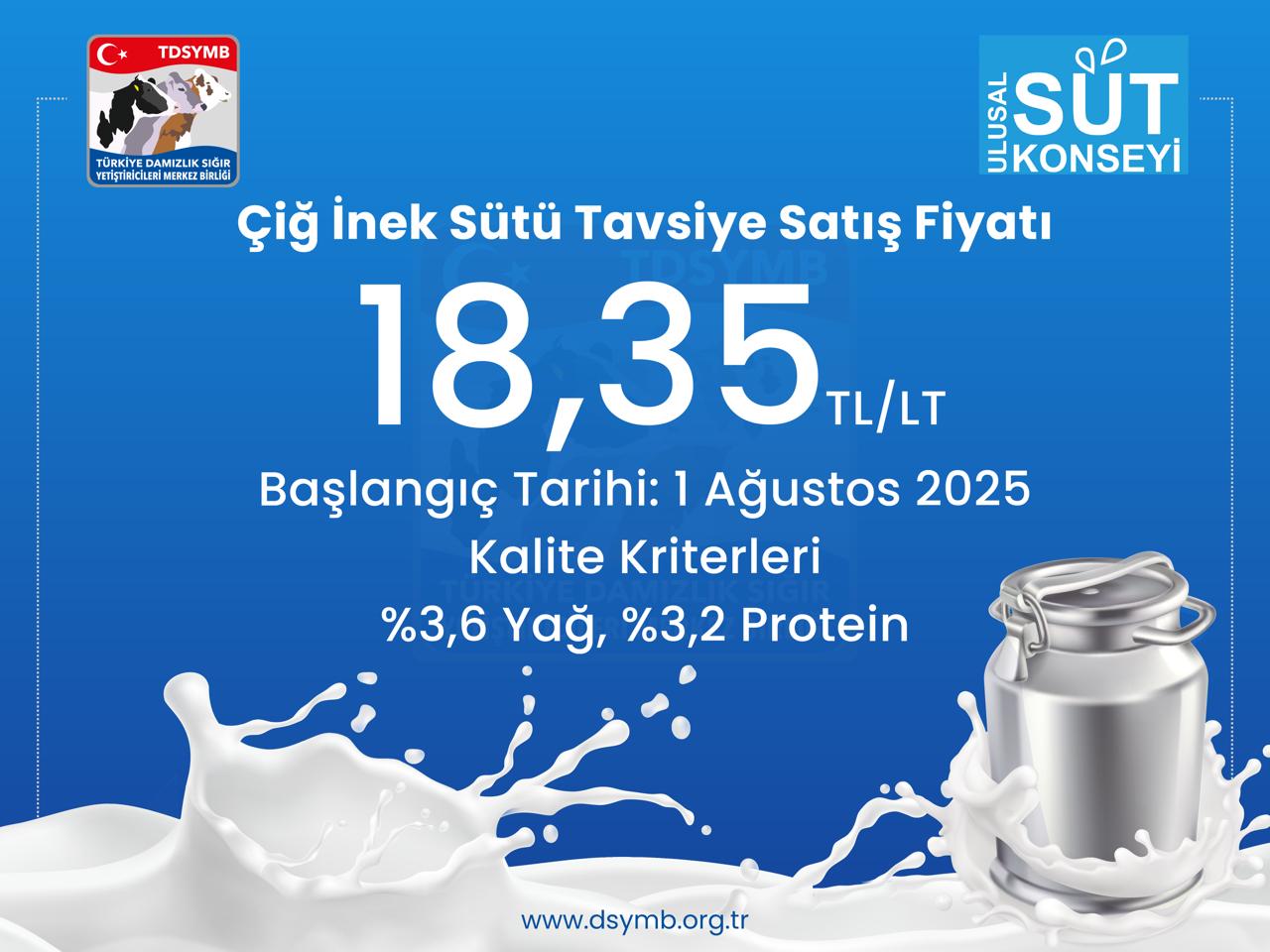 ÇİĞ İNEK SÜTÜ TAVSİYE SATIŞ FİYATI